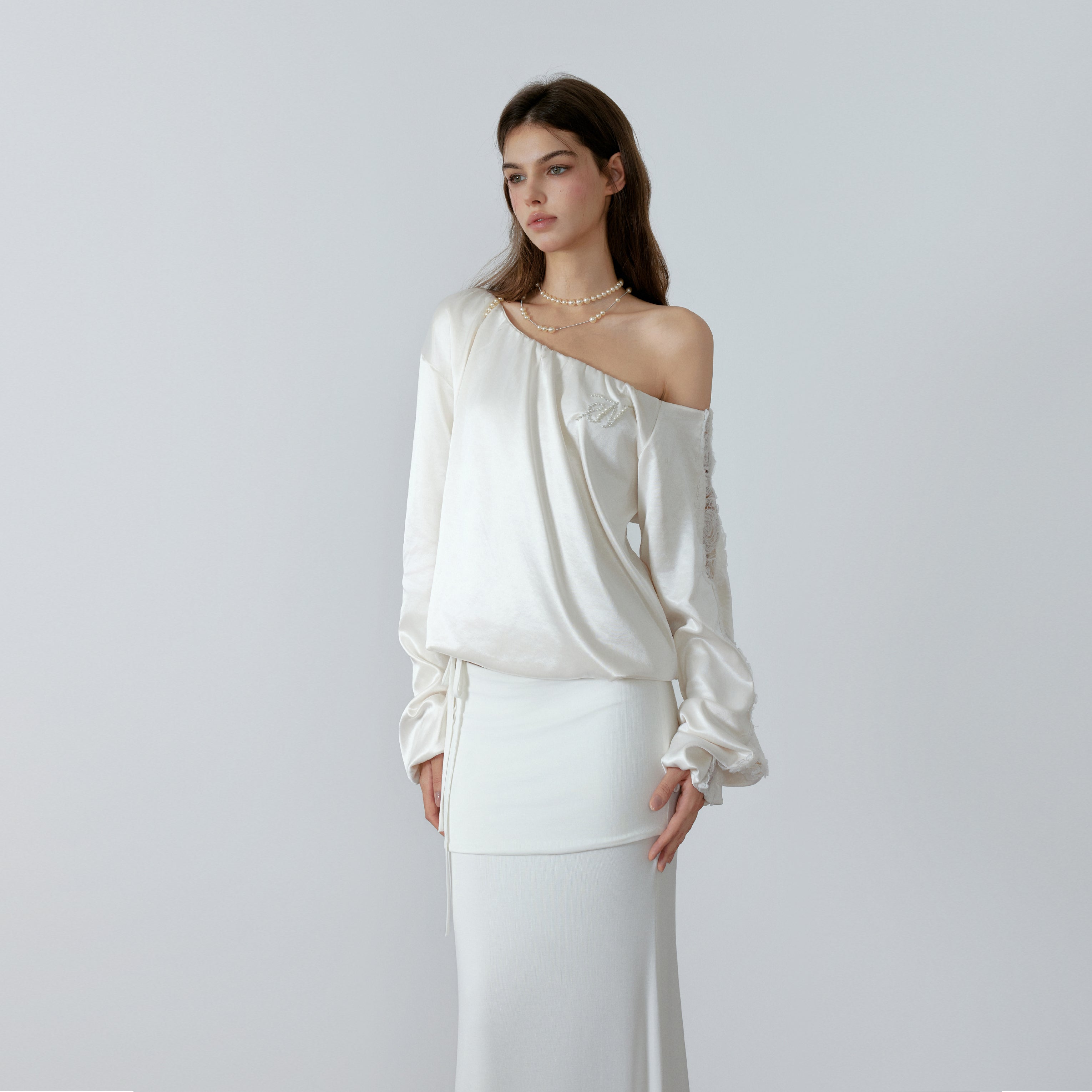 NONCESTNON N223 Satin one shoulder hoodie