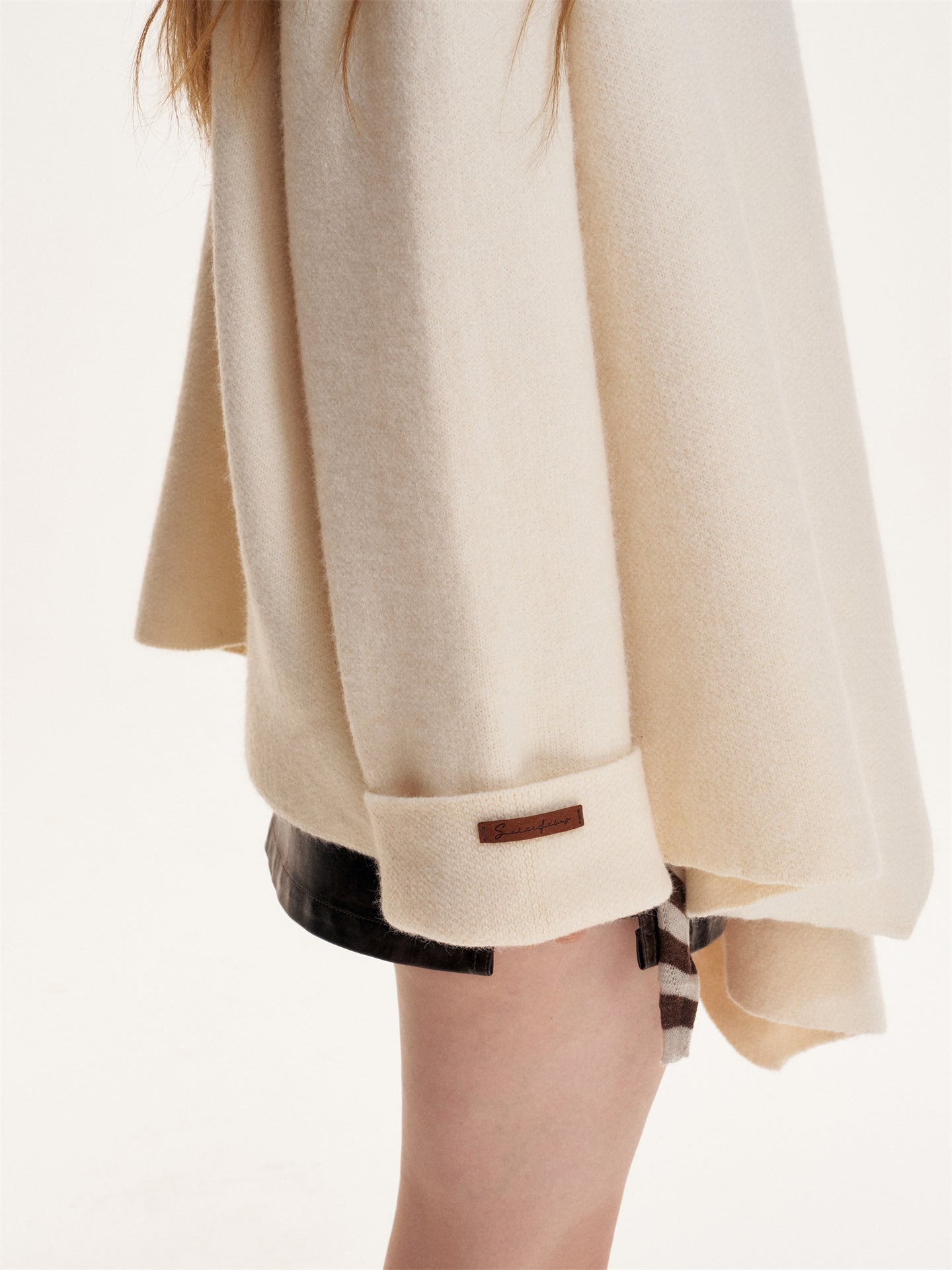 16DEWS 16D25411 Irregular hem lapel woolen cloak coat
