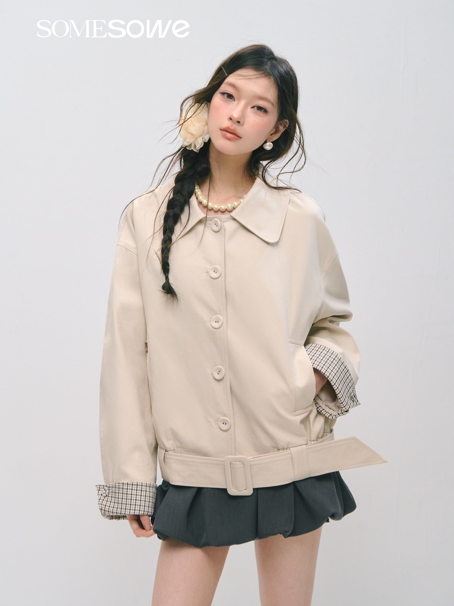 SOMESOWE S2509028 Plaid patchwork lapel breasted jacket