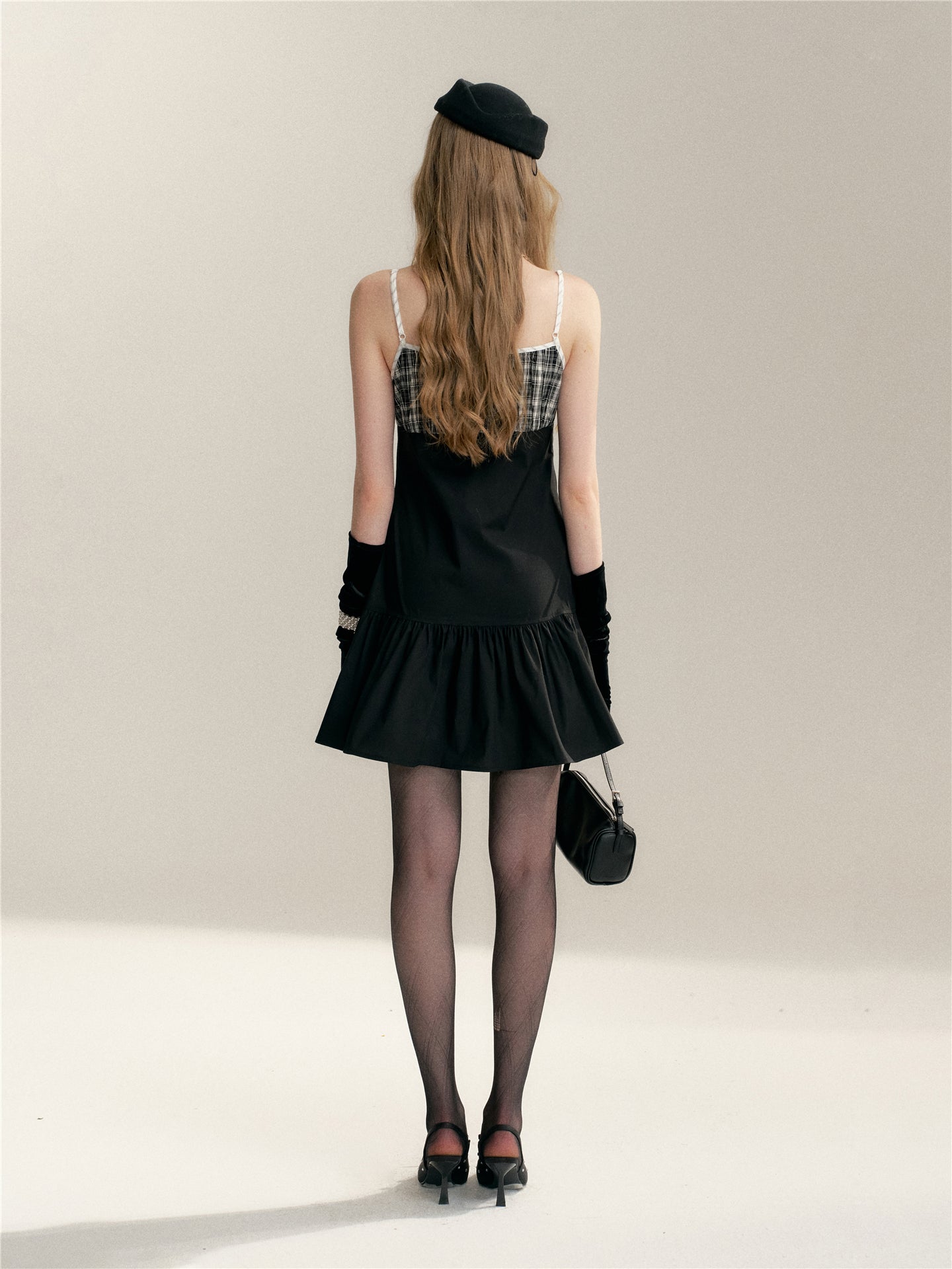 16DEWS 16D246064 Plaid patchwork camisole dress