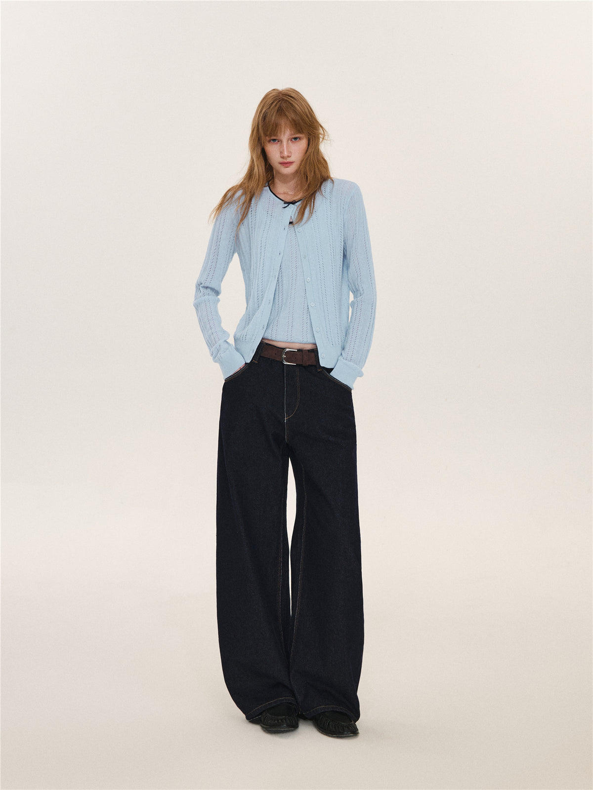 Asgony ASG26629 Two-Tone Contrast Stitching Jeans
