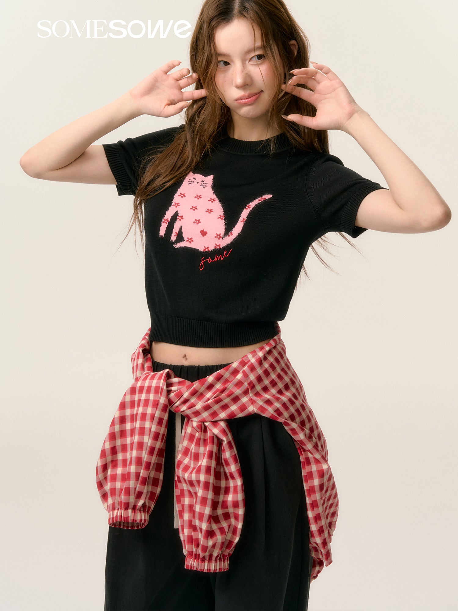 SOMESOWE S2508051 Cat short sleeved knitted sweater