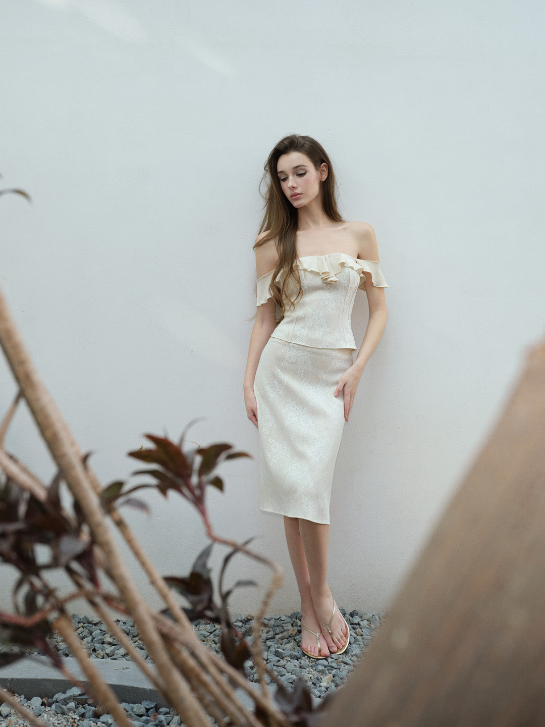 NONCESTNON N322&N323 Lace wave edge top + lace skirt