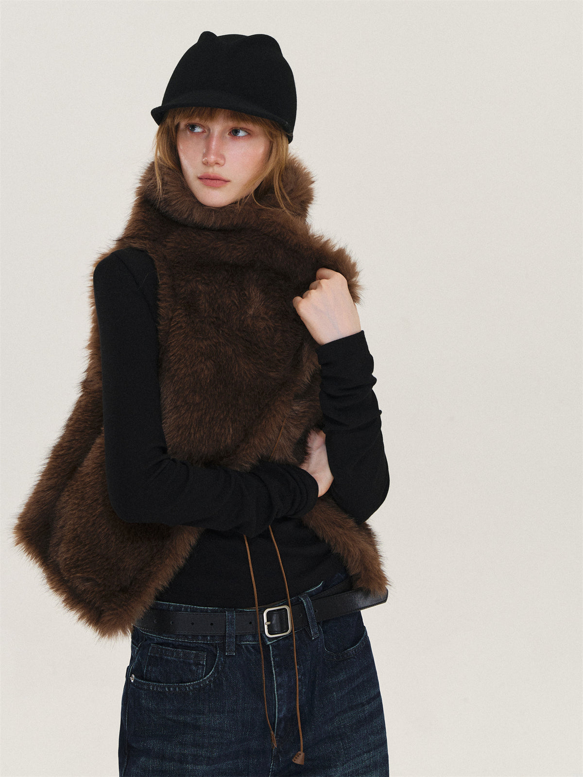 Asgony ASG26611 Strap-Detail Faux Fur Vest