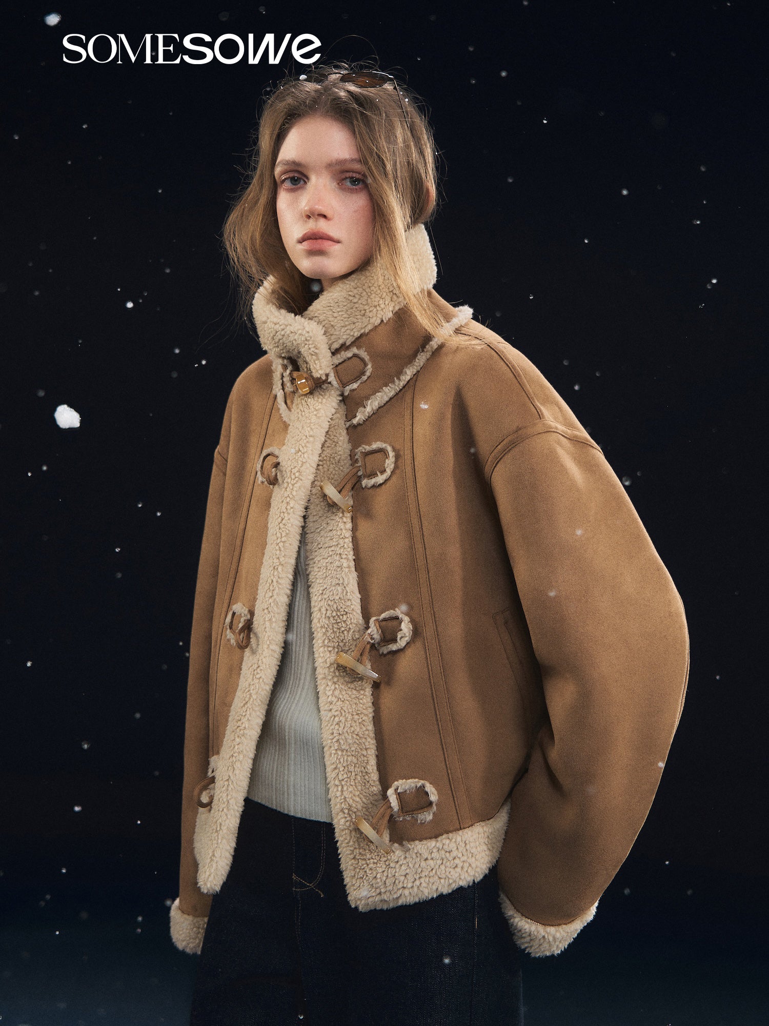 SOMESOWE S2508322 Cow horn breasted lambhair jacket