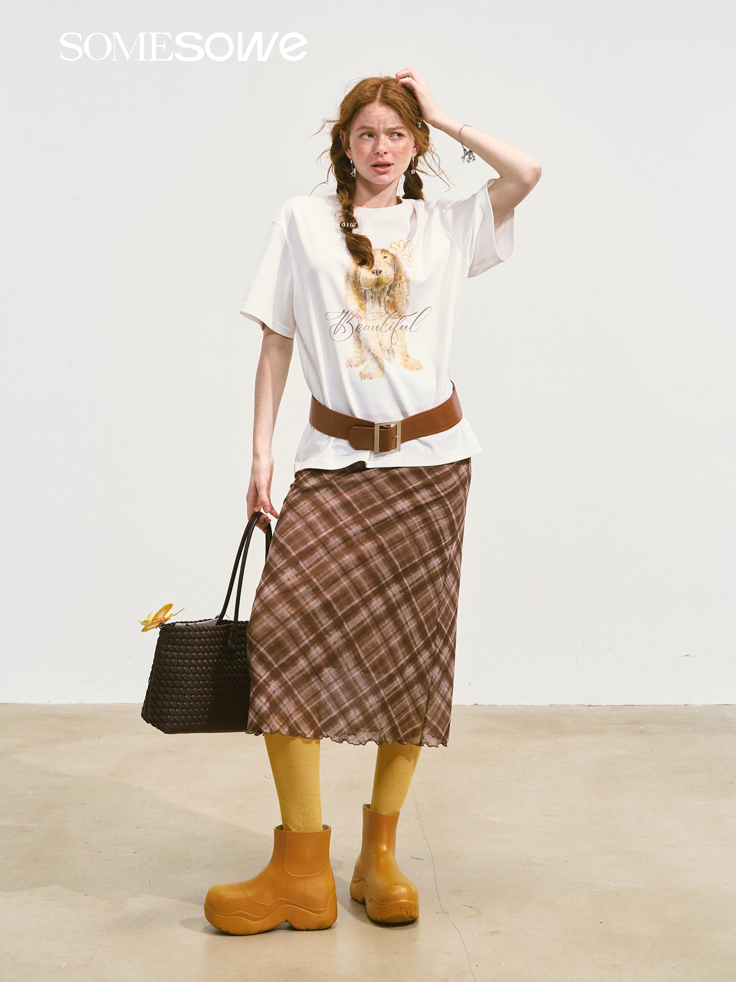 SOMESOWE S2508092 Plaid mesh elastic skirt