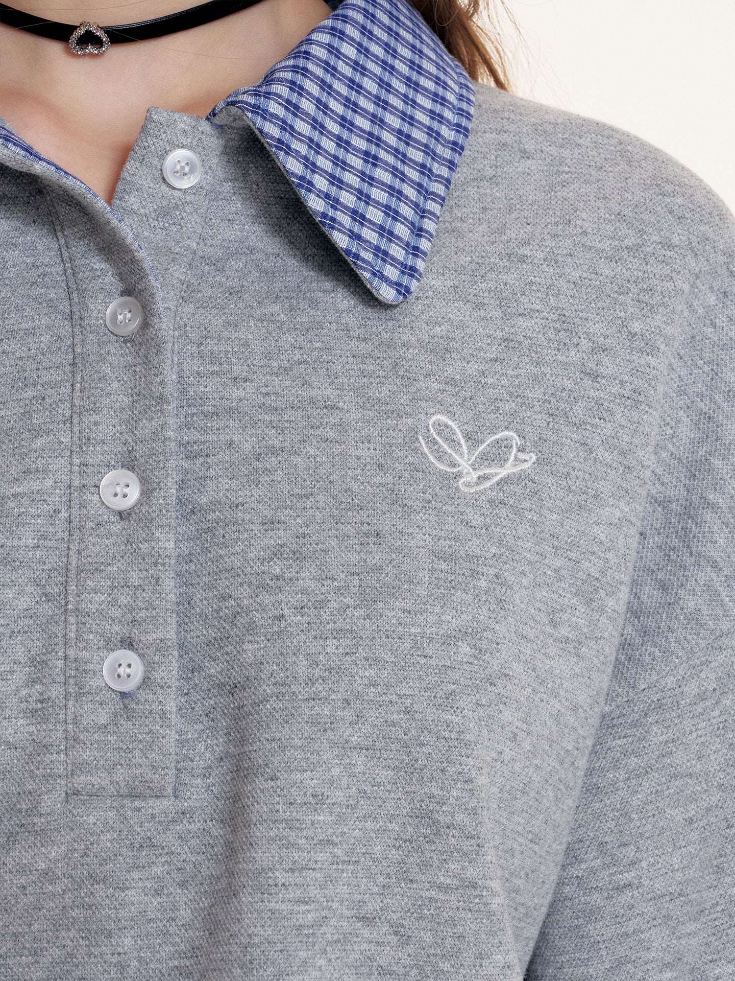 16DEWS 16D25399&16D25340 Grid patchwork polo lapel long sleeved sweatshirt + pants set