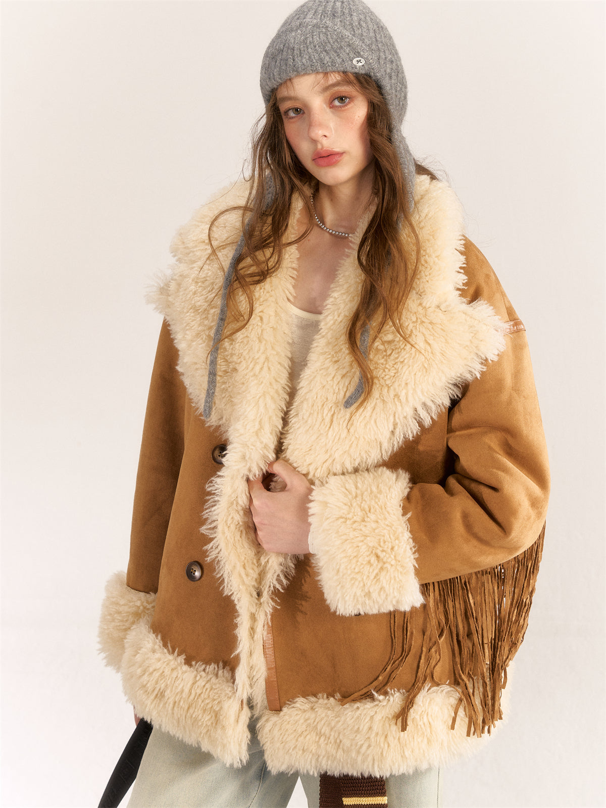 AsGony ASG24530 Suede & Fur Coat(2color)