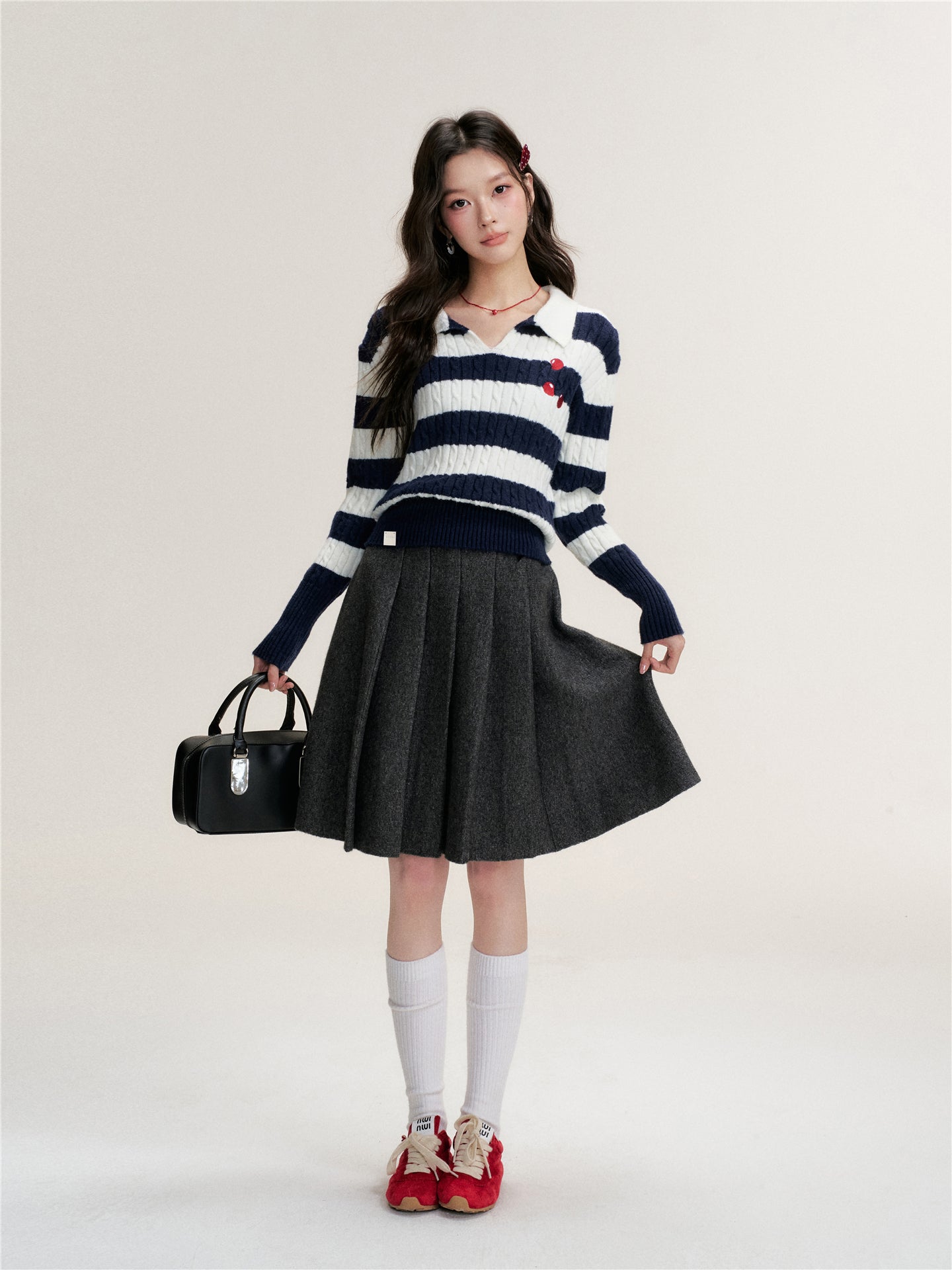 16DEWS 16D25491 Thick wool high waisted A-line skirt