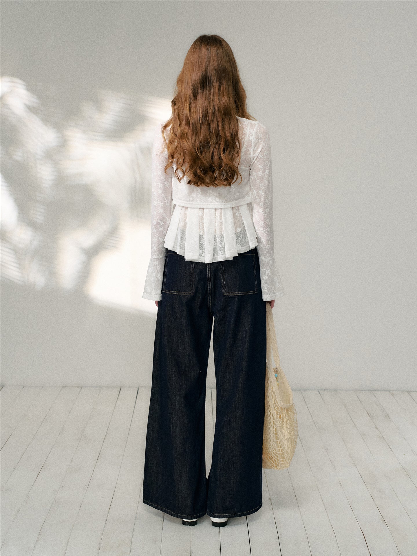 16DEWS 16D26105&16D26106 Lace jacquard flared sleeve cardigan + camisole