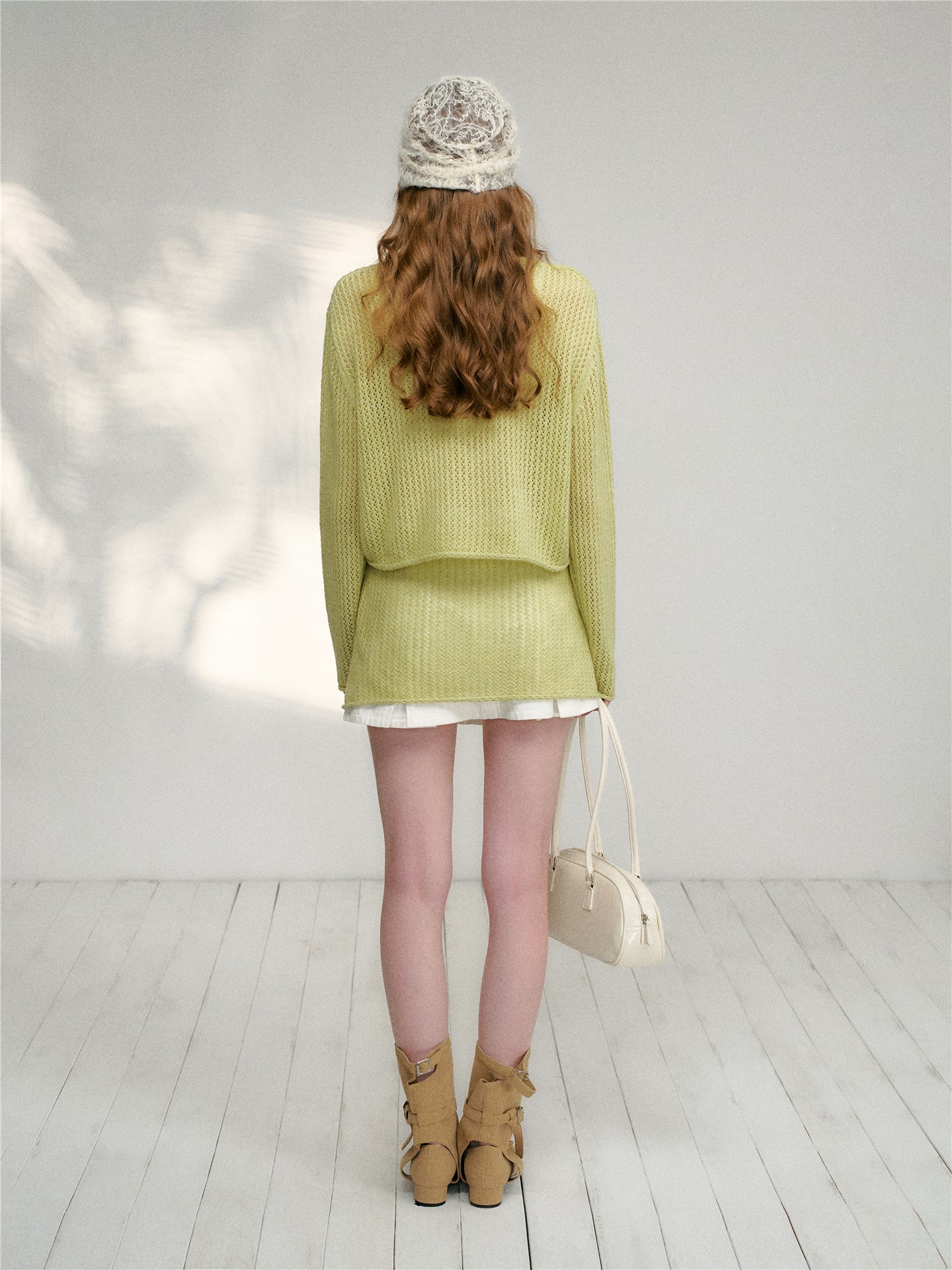 16DEWS 16D26078 Lace-up circular-neck knitted top (with shawl)