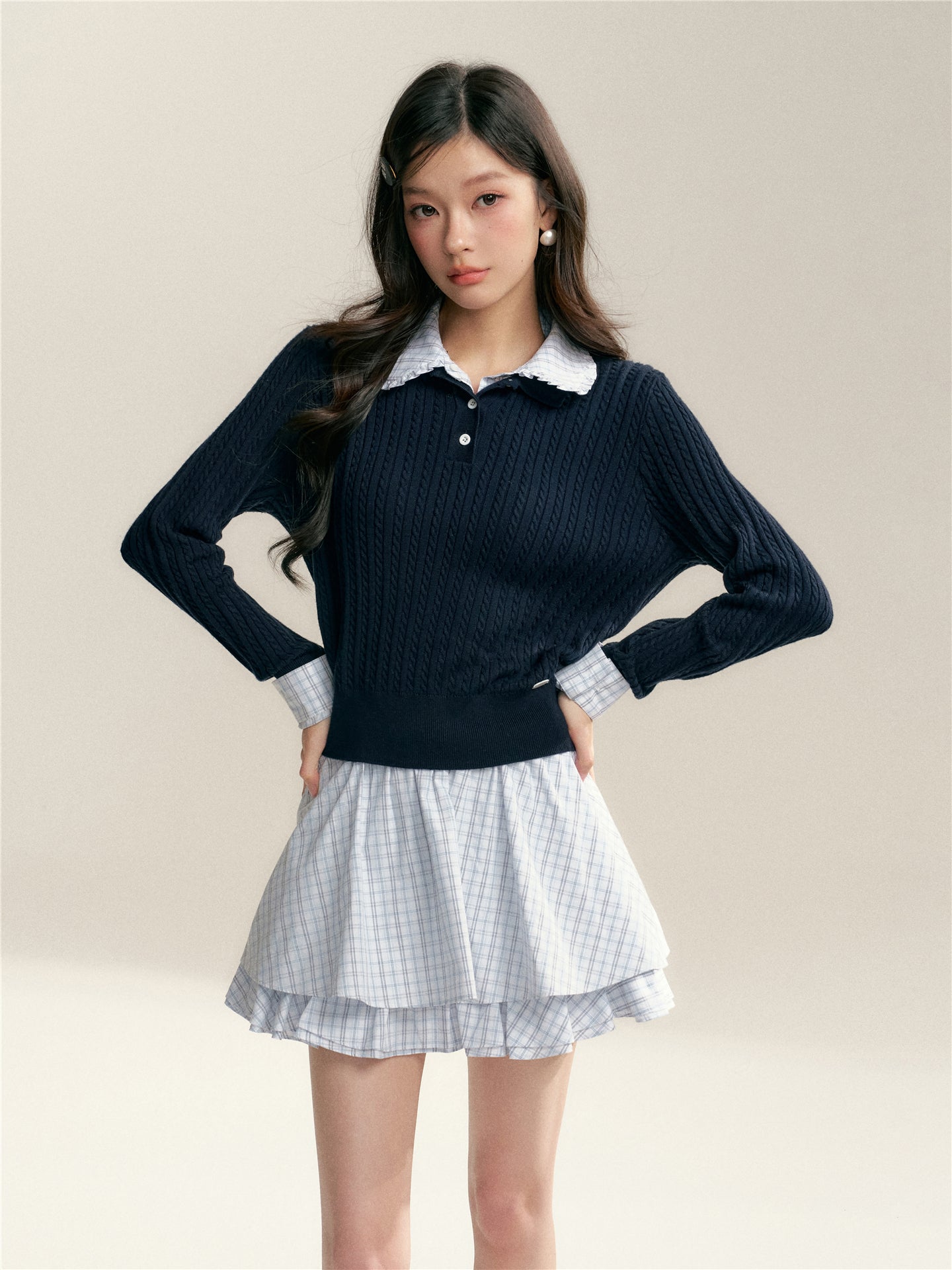 16DEWS 16D26010 Blue plaid waistless A-line puffy skirt