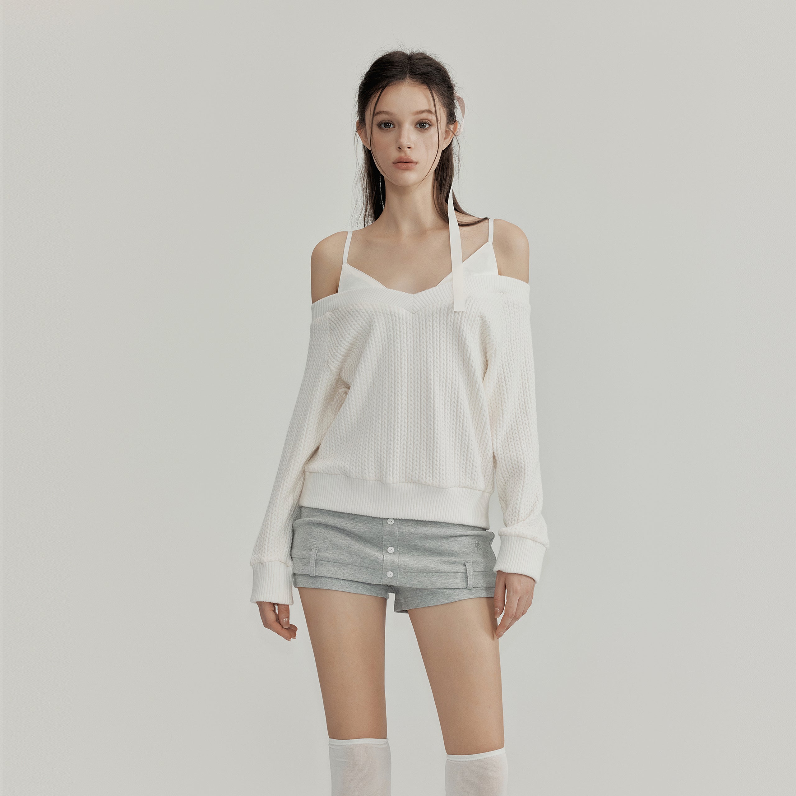 NOMEANSNO N137 Fake two piece knit top