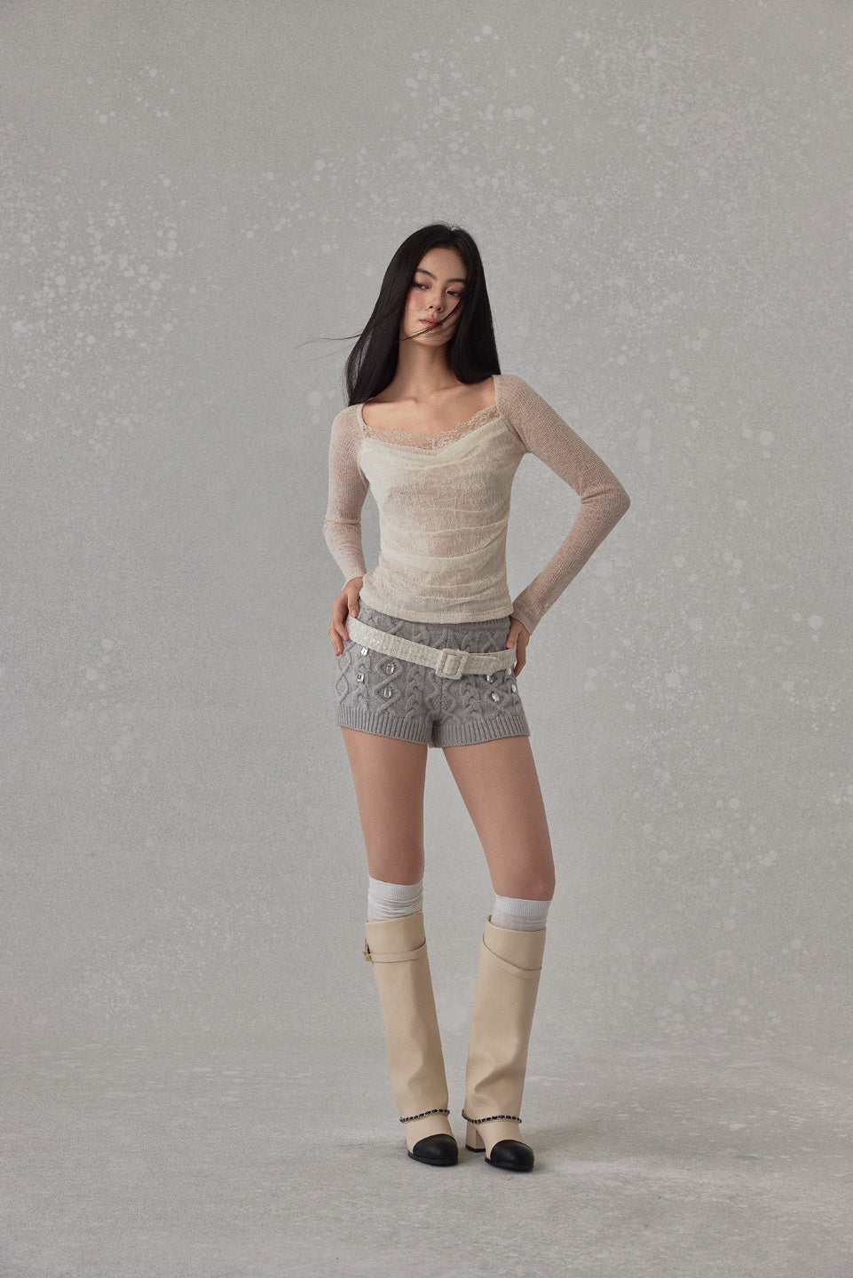 NONCESTNON N240 Lace collar long sleeved top