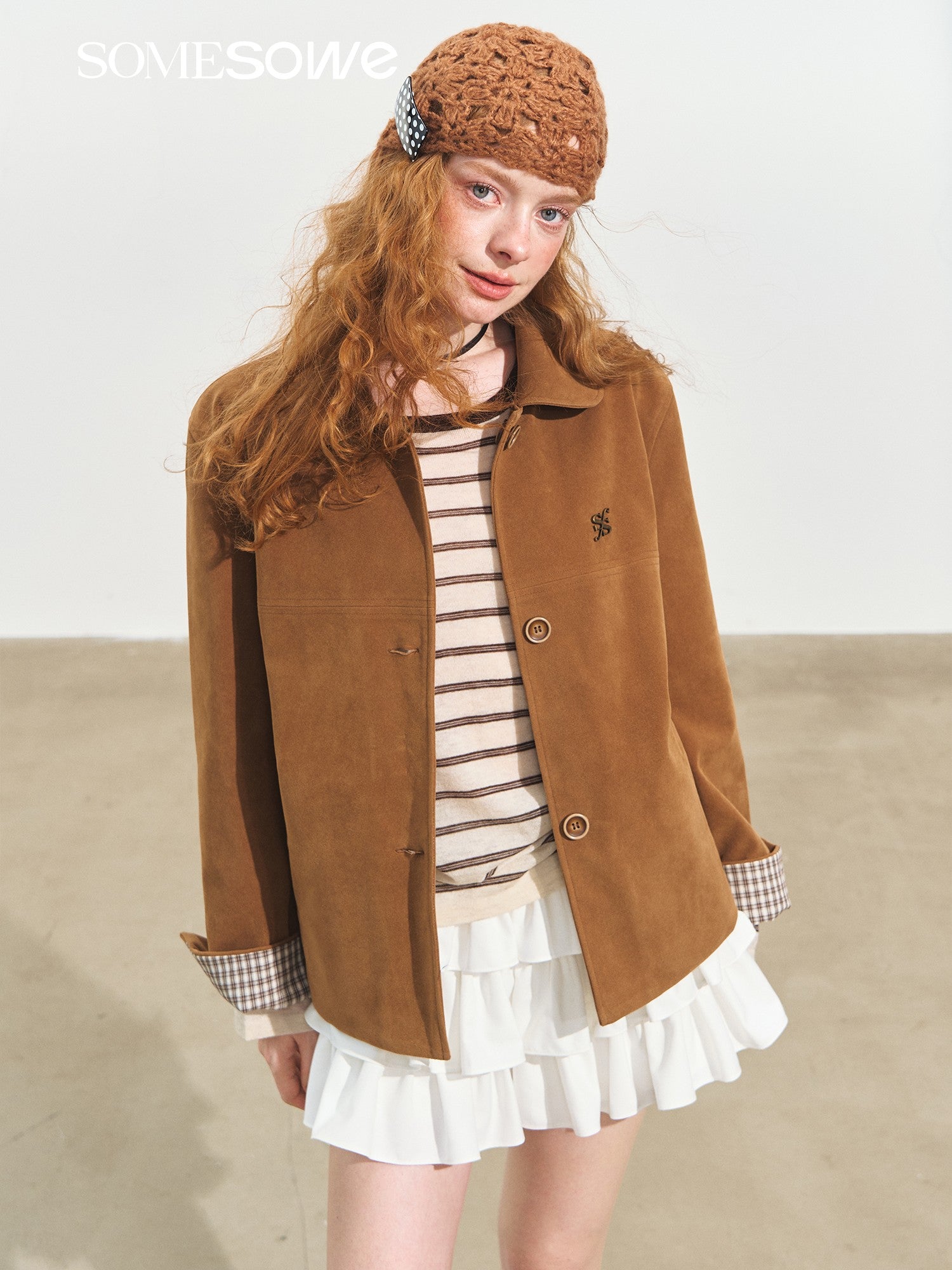 SOMESOWE S2508245 Doll collar suede leather jacket