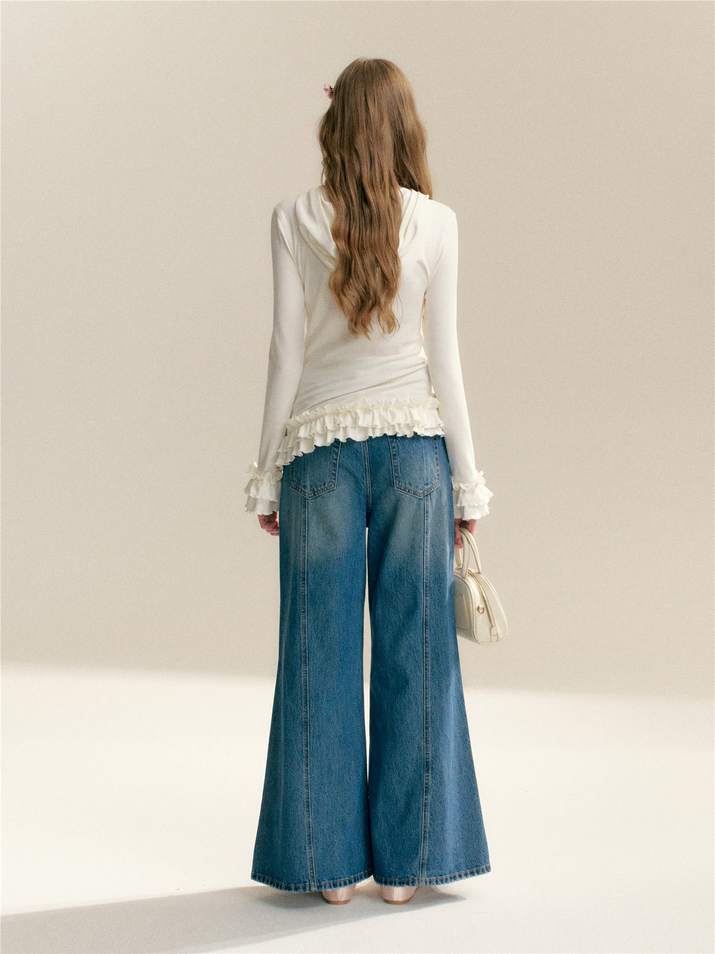 16DEWS 16D26006 Slim fit hooded pleated patchwork top