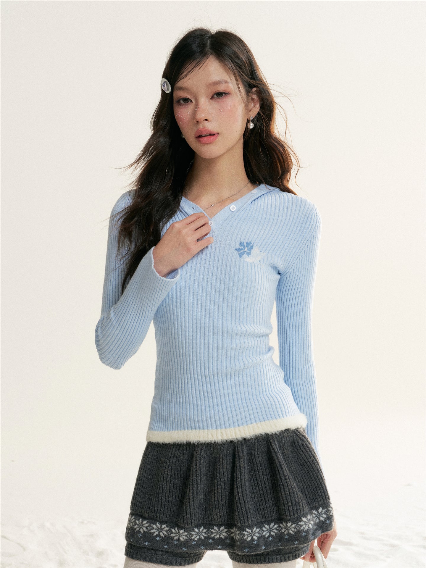 16DEWS 16D25545&16D25546&16D25547 Fel Island Jacquard Knitted Round Neck Hooded Sweater Set