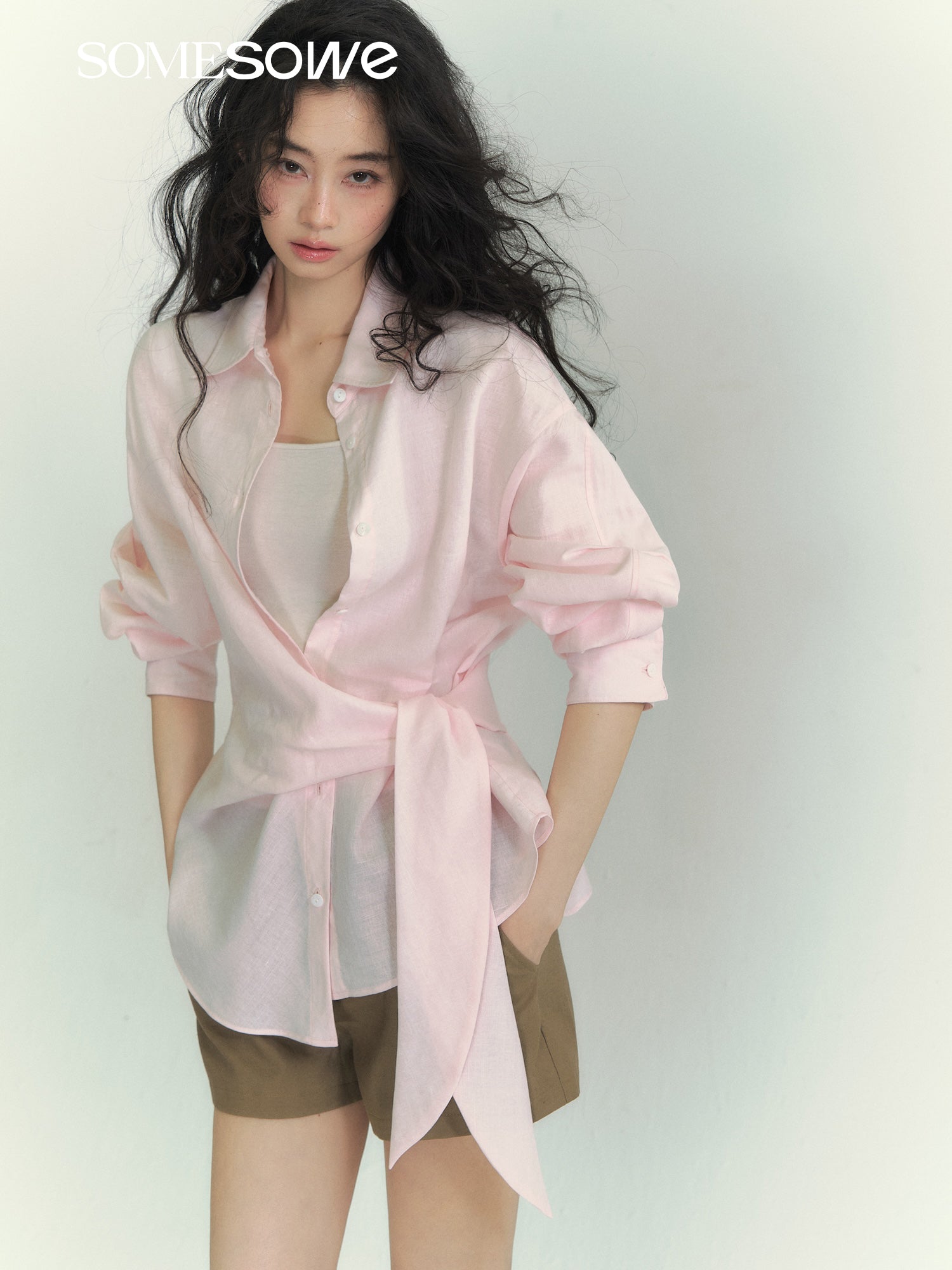 SOMESOWE S2609081 Lightweight lace up shirt