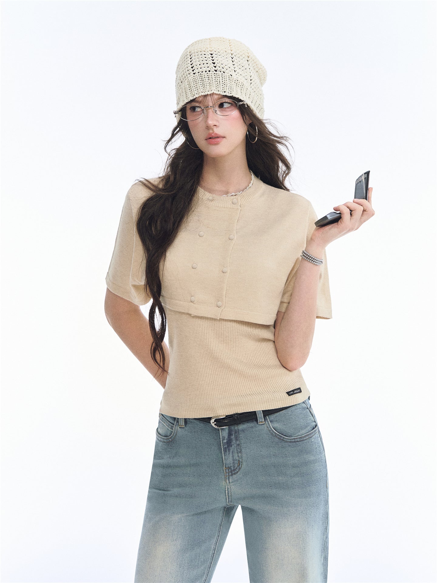 Asgony ASG26552 Two-Piece Cape Knit Cardigan