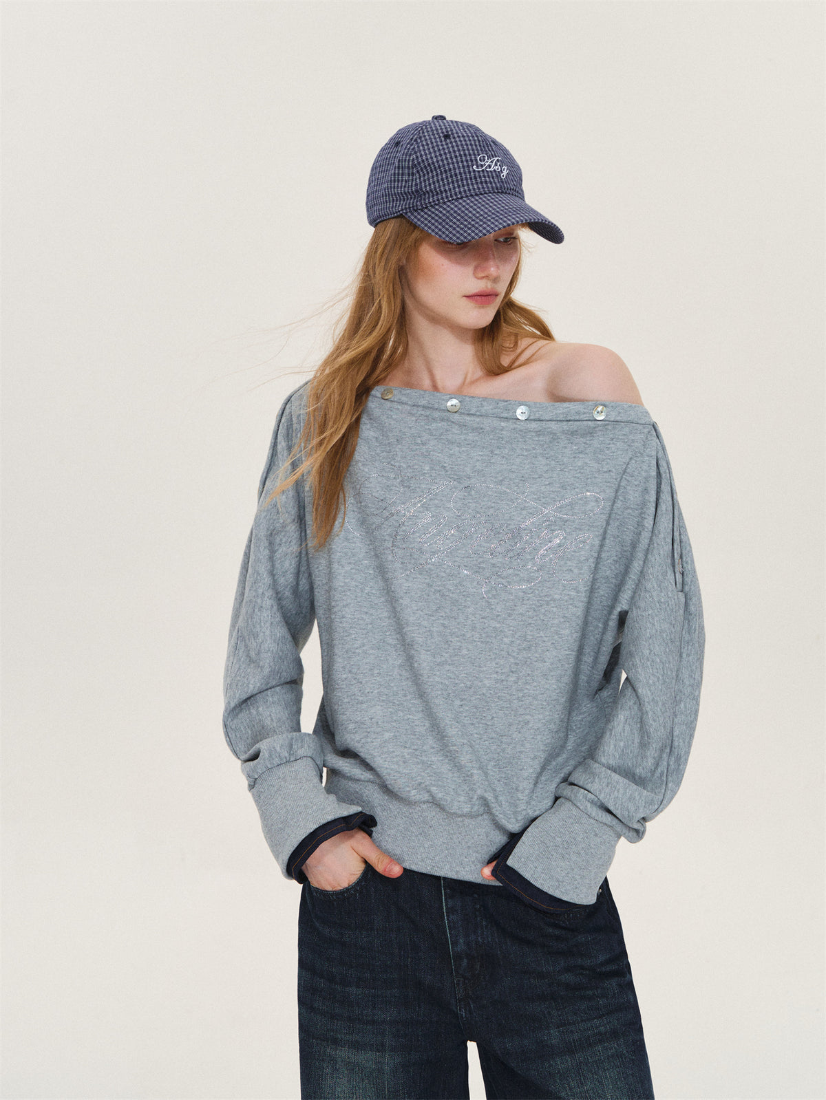 Asgony ASG26567 Printed One-Shoulder Sweater
