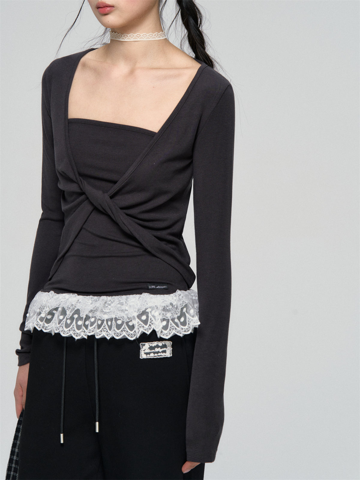 AsGony ASG25083 Strapless lace blouse two piece set