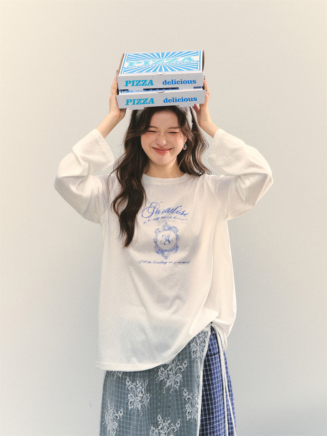 AsGony ASG25346&ASG25365 College printed loose long sleeved T-shirt + pants set