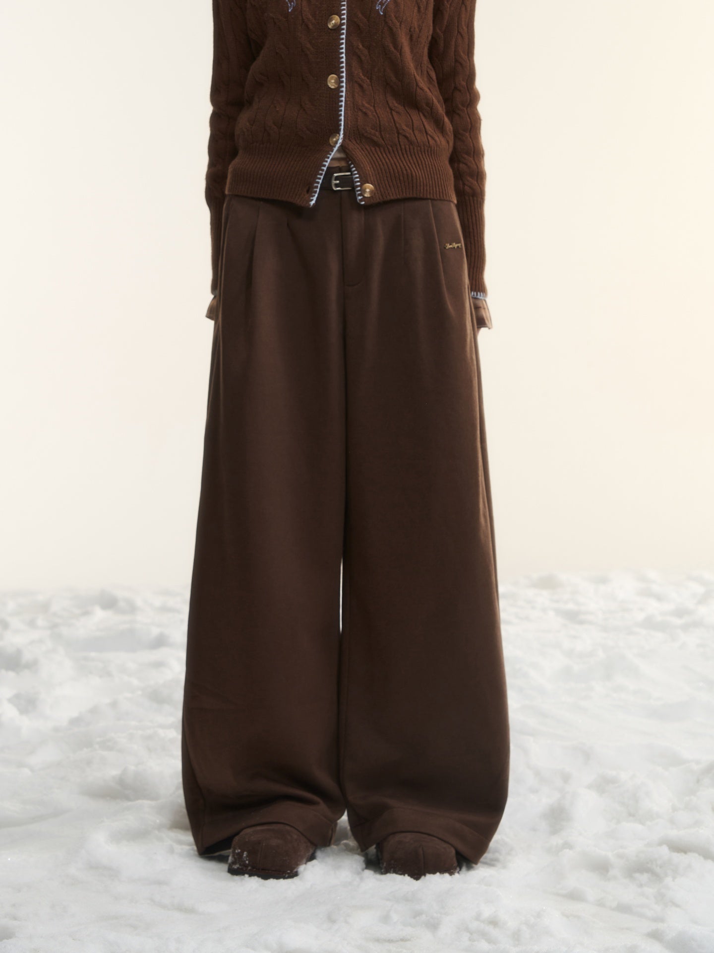 AsGony ASG25530 Plaid wide leg elastic and plush casual pants