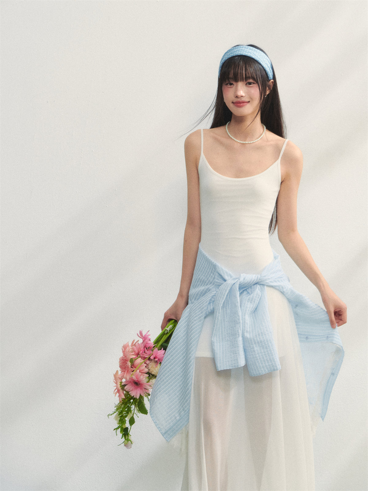 AsGony ASG25218 Vertical mesh camisole dress