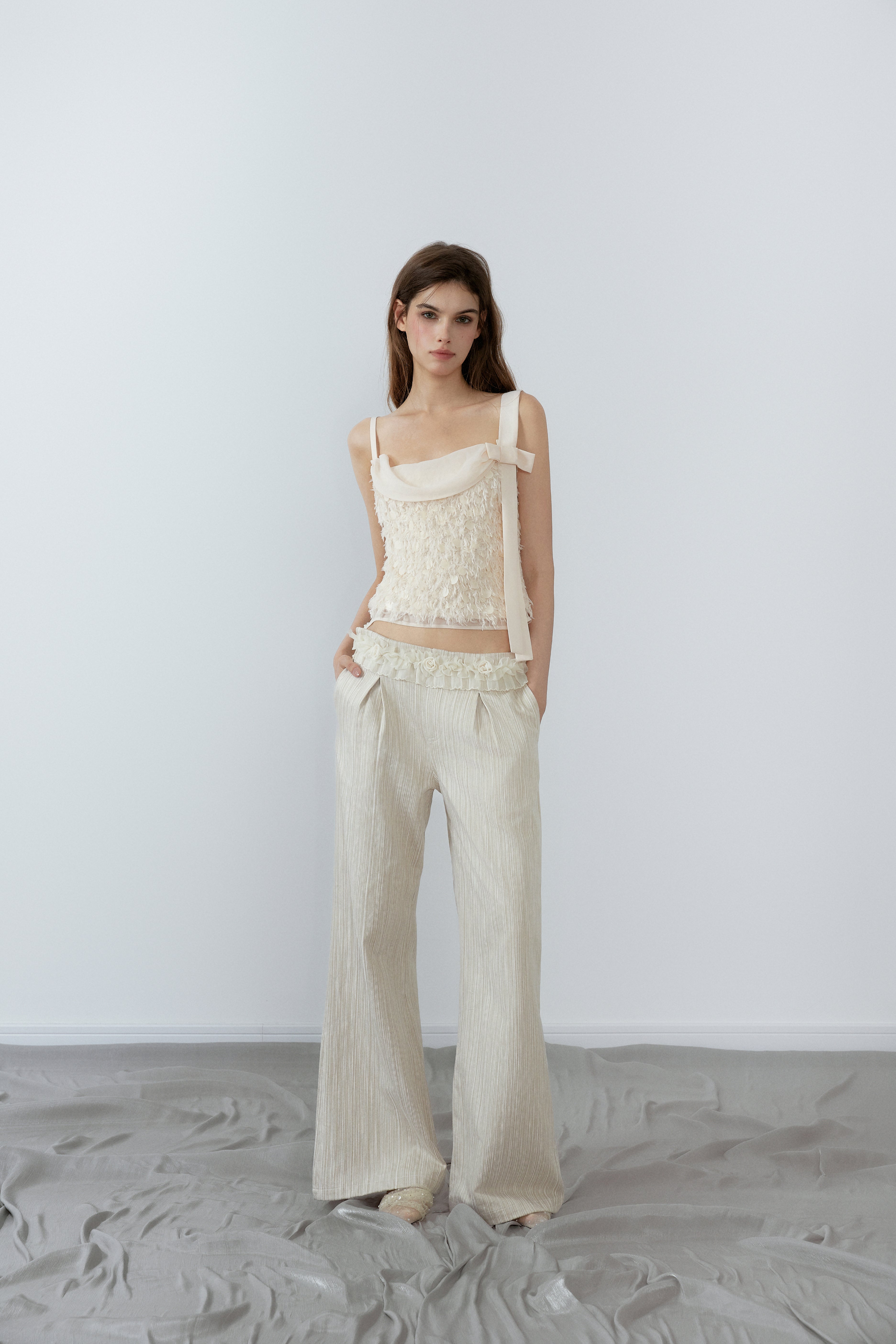 NONCESTNON N202 Bead ribbon camisole top