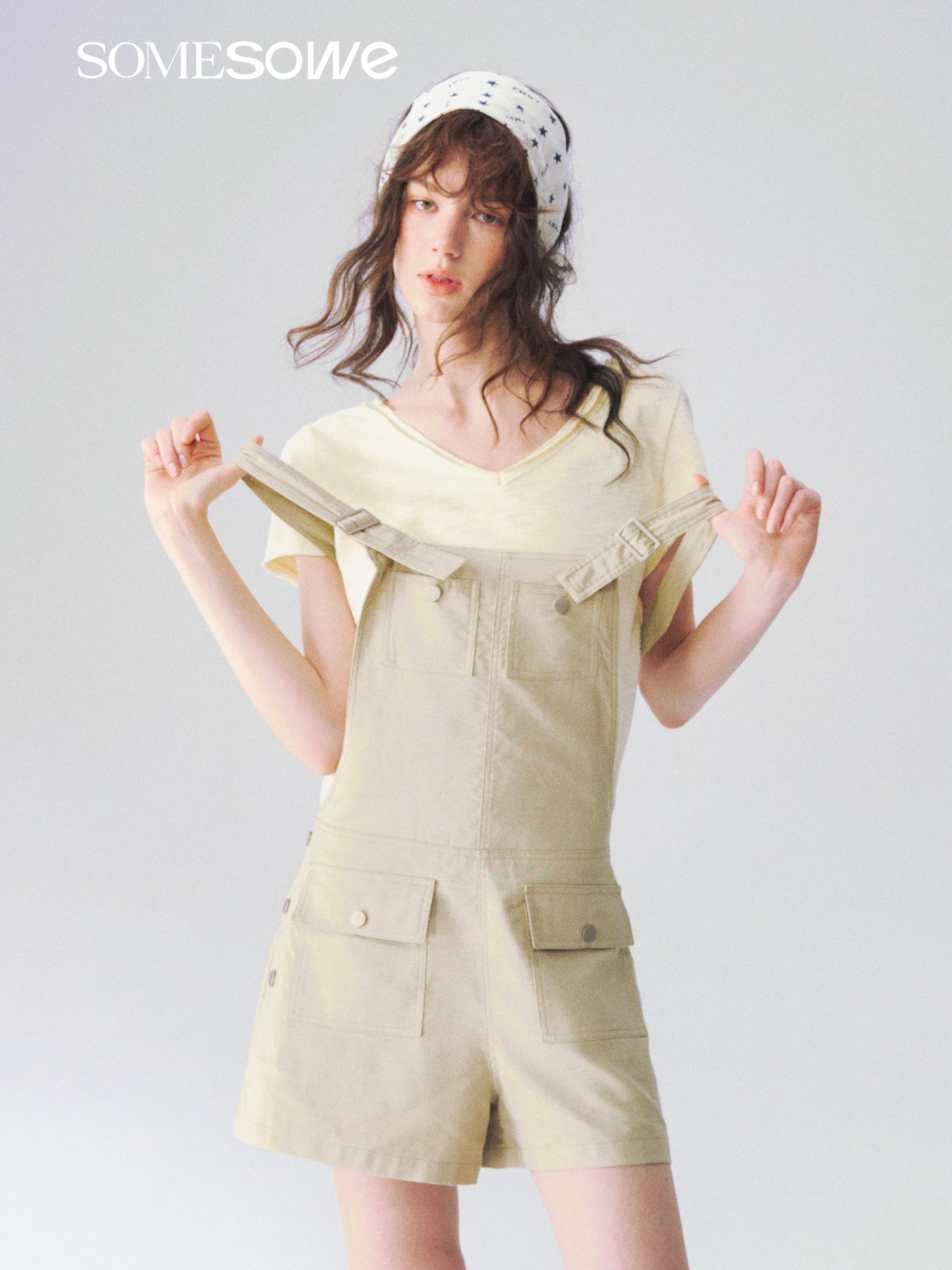 SOMESOWE S2609089 Linen workwear overall shorts