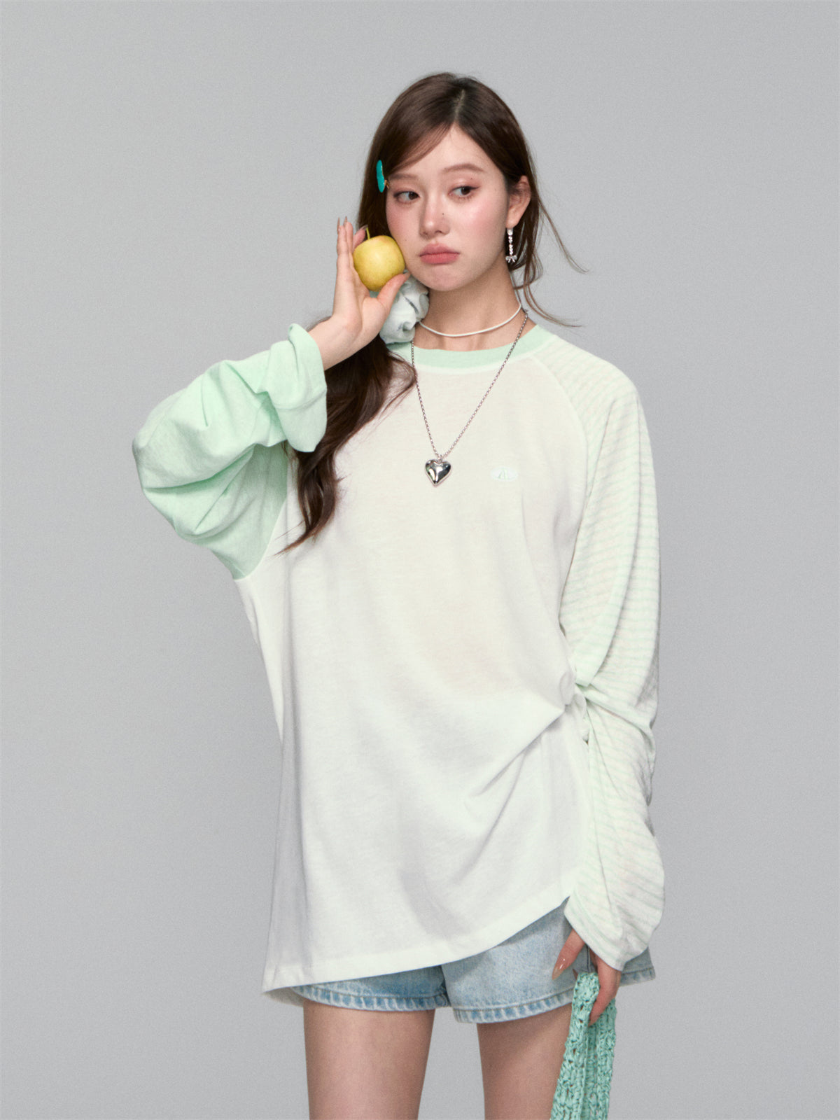 AsGony ASG25271 Striped contrasting sunscreen cover shirt