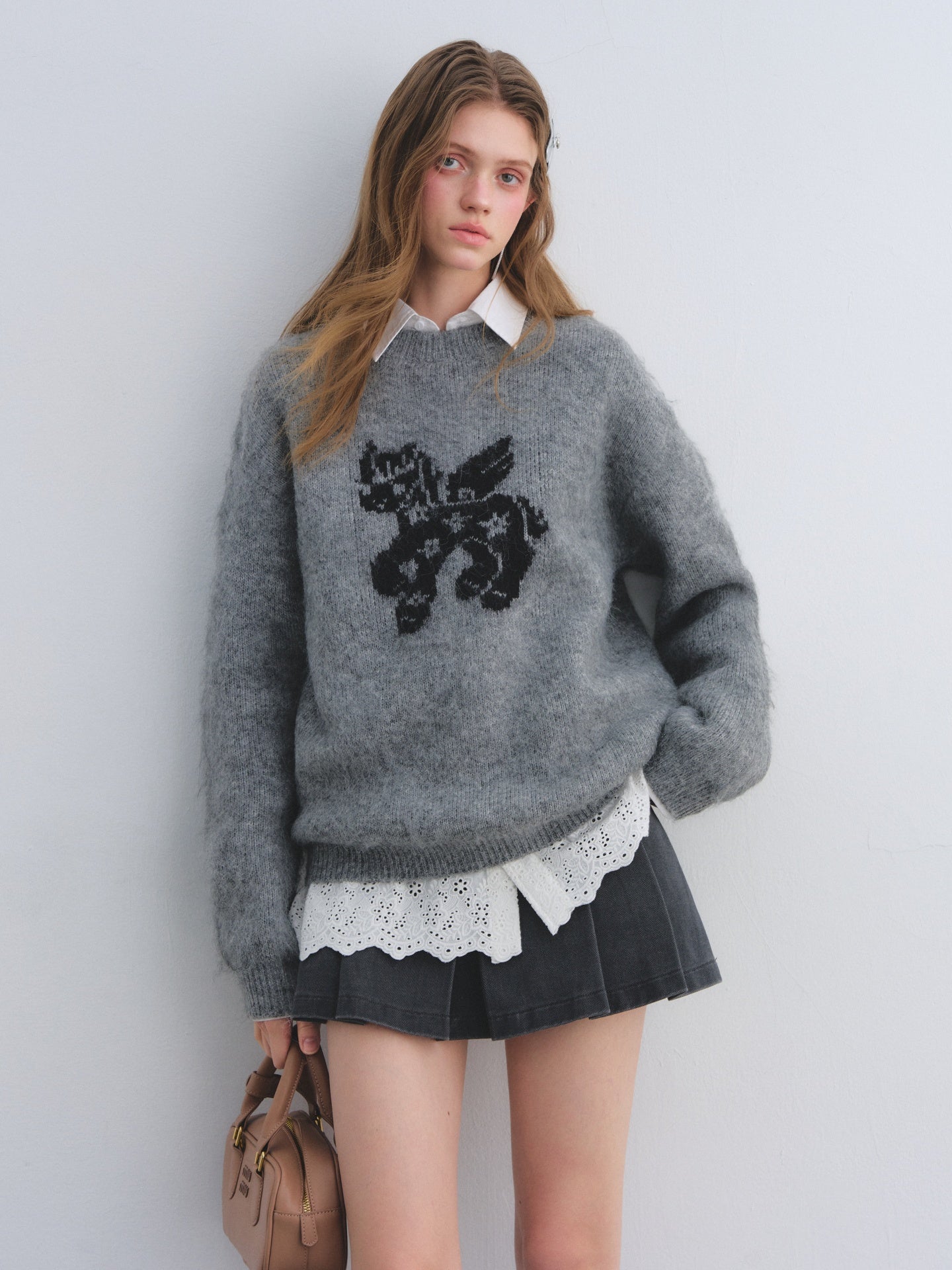 AsGony ASG25649&ASG25679 Wool round neck jacquard sweater + skirt set