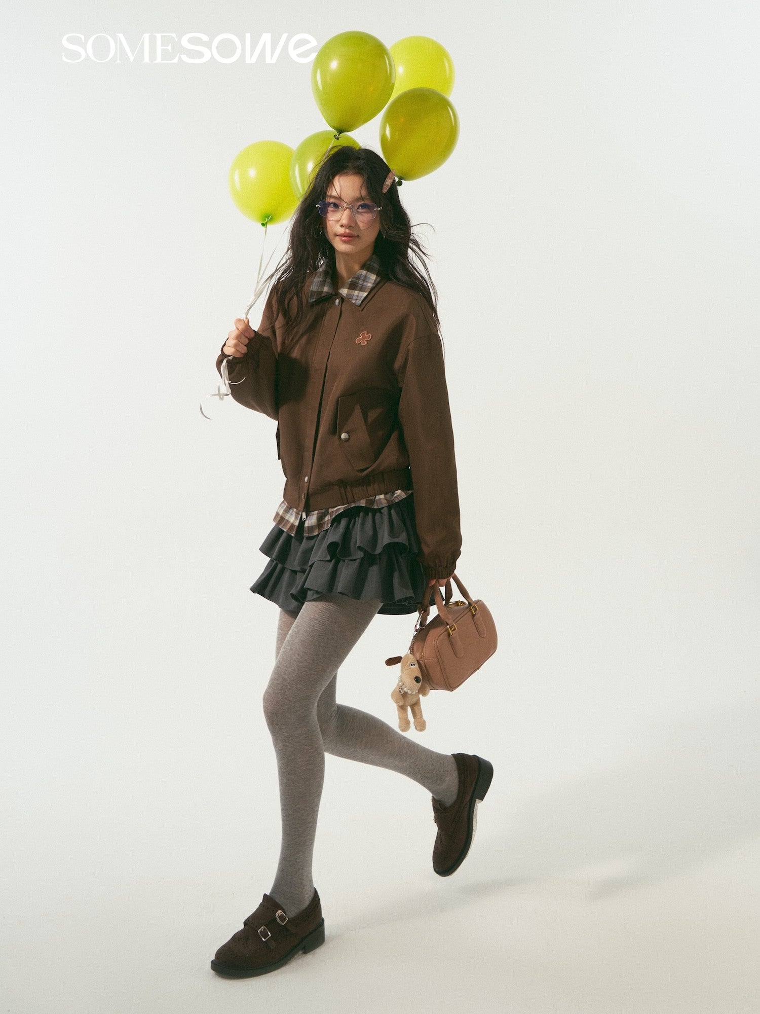 SOMESOWE S2509003 Double layered collar plaid spliced jacket