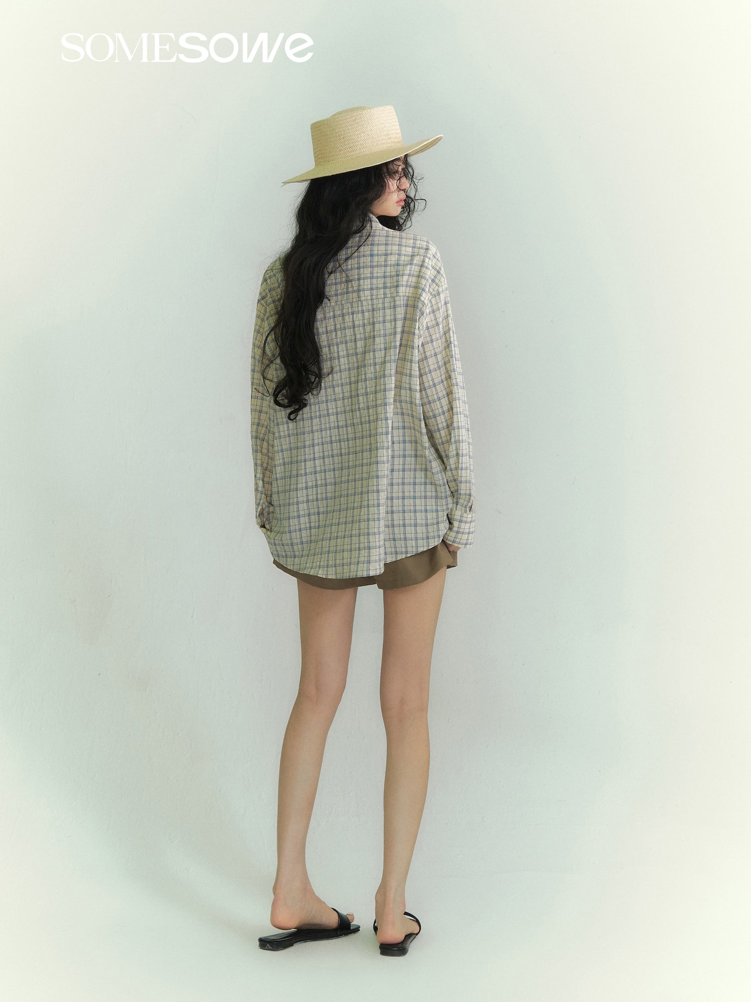 SOMESOWE S2609071 Drawstring pocket plaid shirt