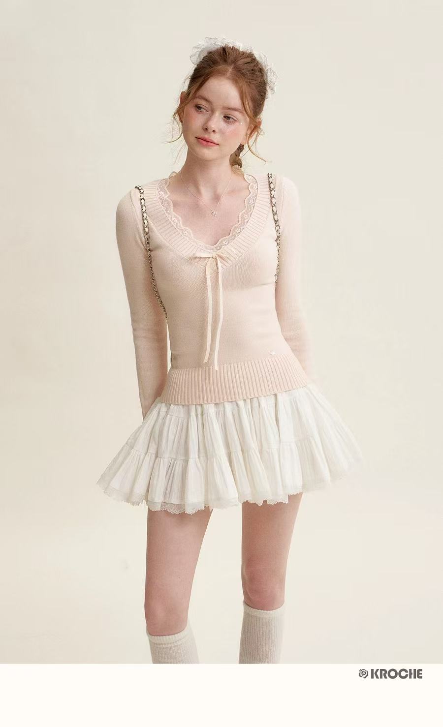 Kroche Peach pink tie up sweater