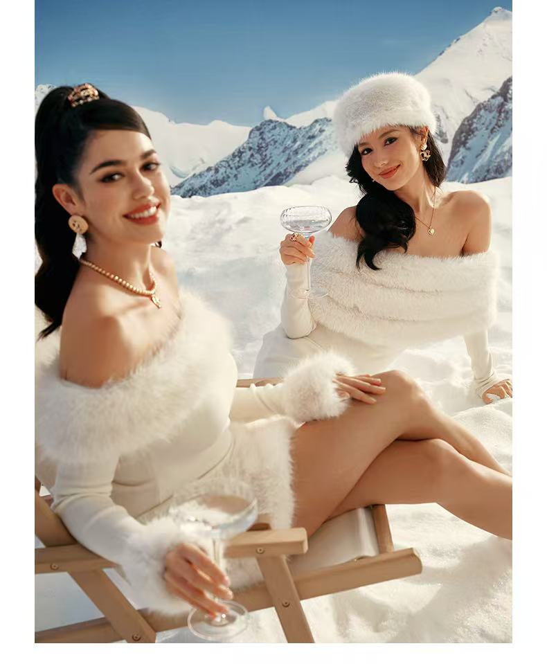 Nana Jacqueline Natalia Fur Dress (White)
