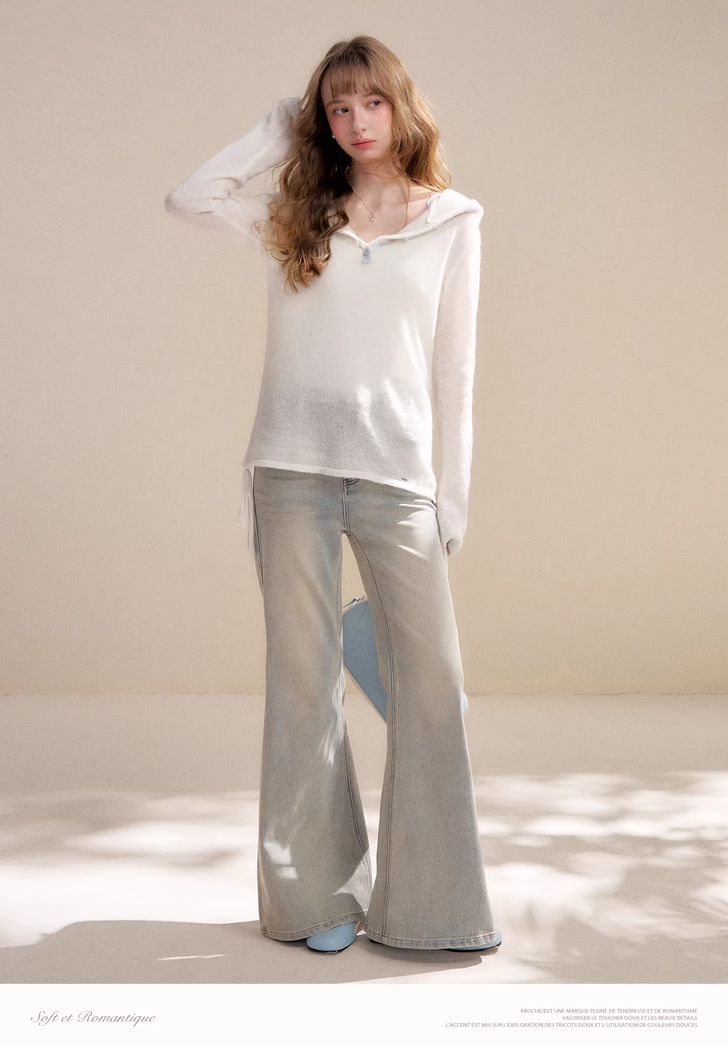 Kroche KP8072 Lace hooded pullover knitted sweater