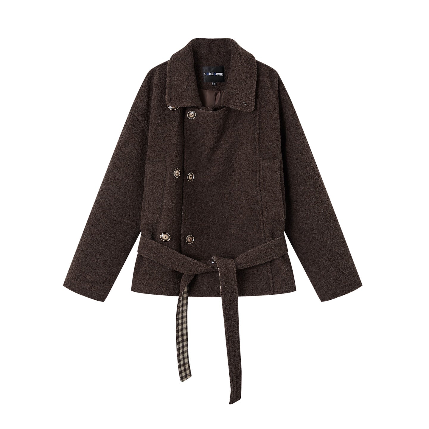 SOMESOWE S2508257 Plaid spliced woolen short jacket