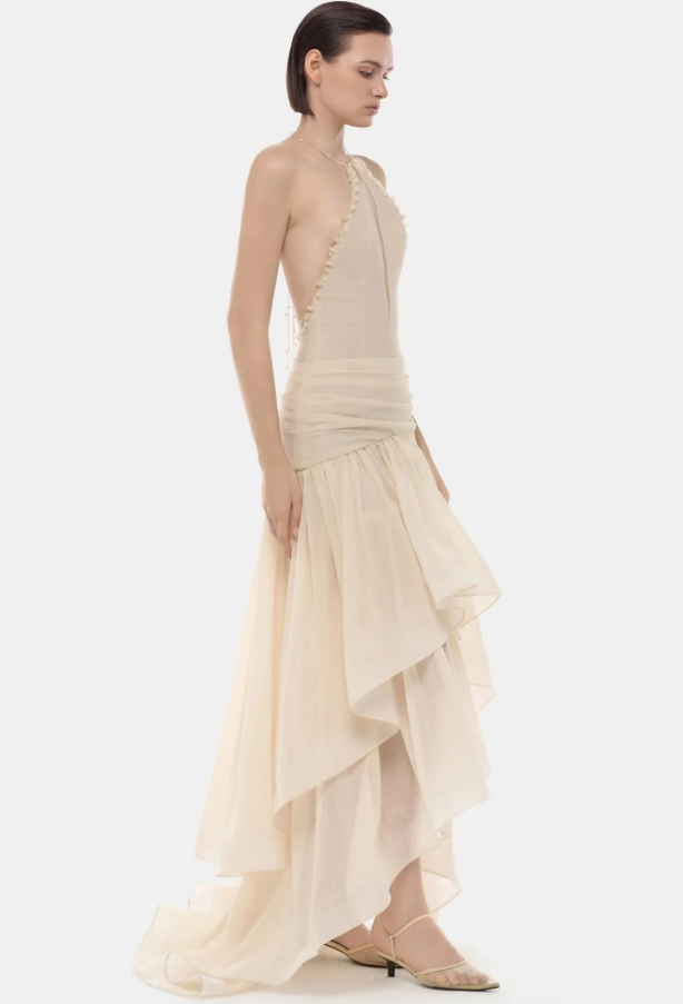 MONTSAND IVORY CUT-OUT HALTER DRESS