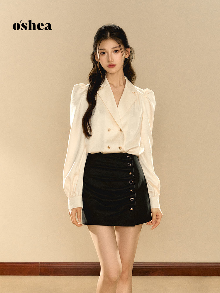 OShea Bubble sleeve textured shirt + skirt set (seperate)