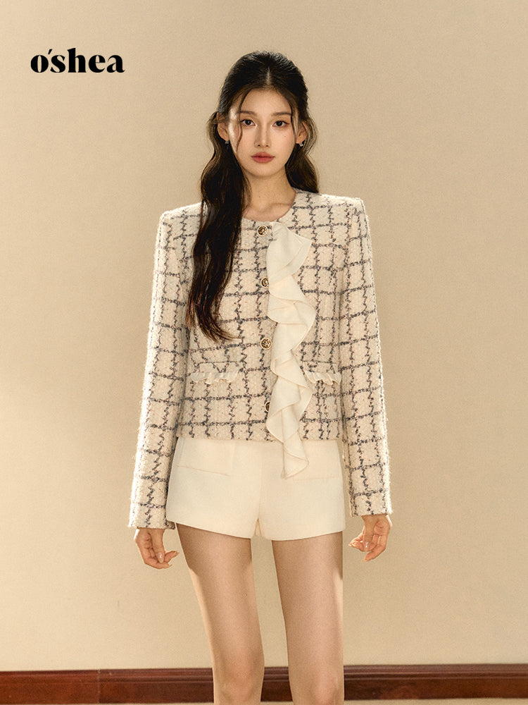 OShea Plaid pleated short jacket