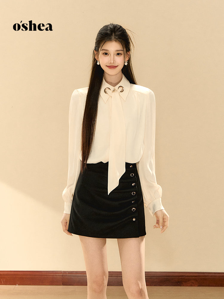 OShea Detachable ribbon textured shirt