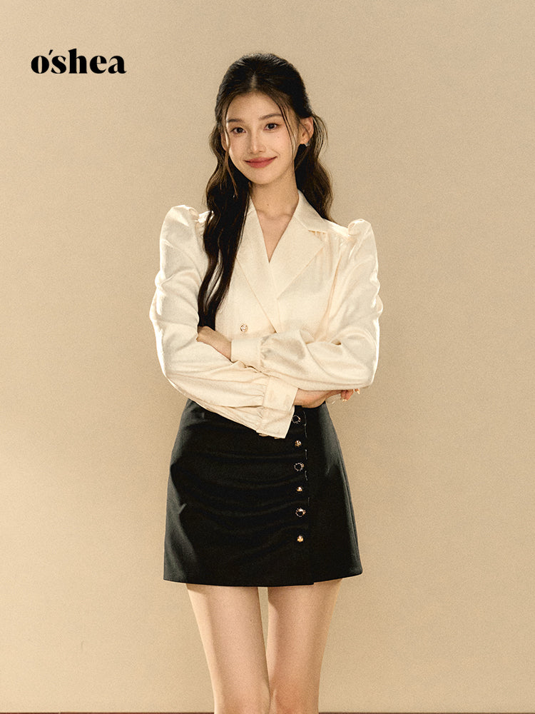 OShea Bubble sleeve textured shirt + skirt set (seperate)