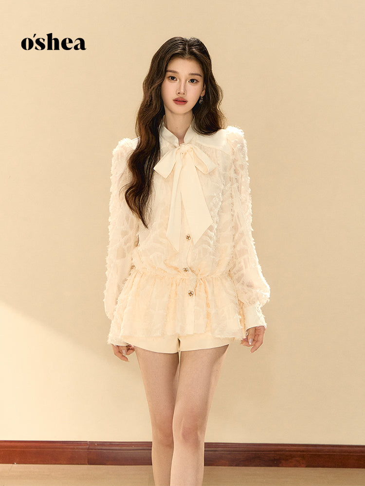 OShea Puff sleeve bow shirt dress