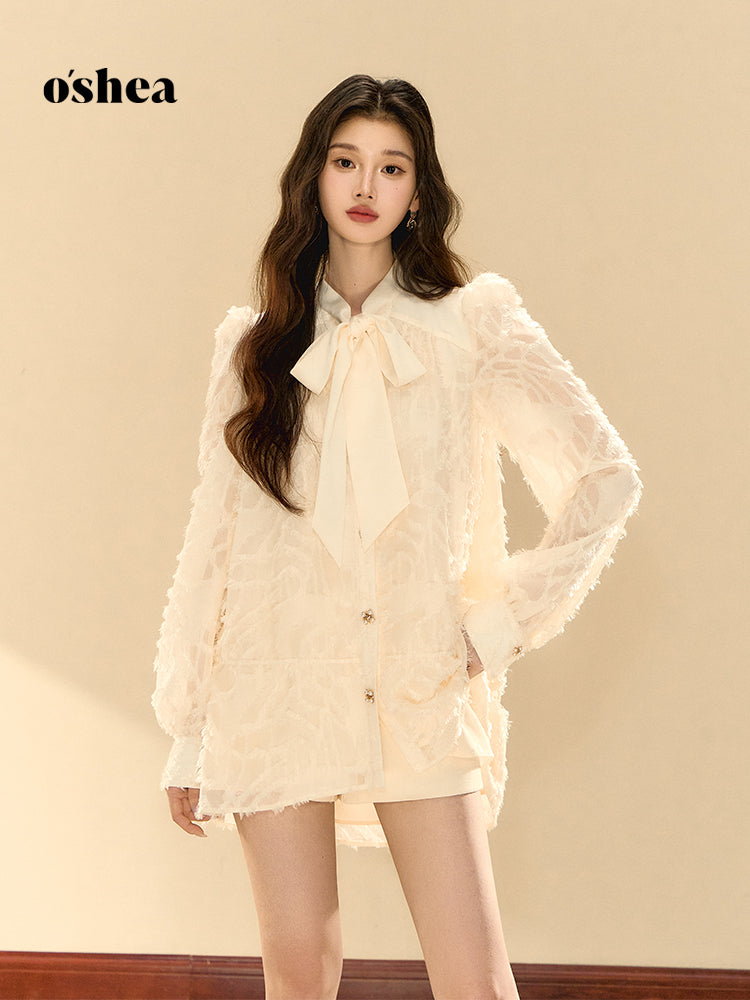 OShea Puff sleeve bow shirt dress