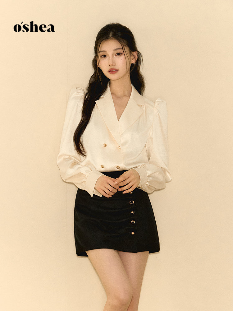 OShea Bubble sleeve textured shirt + skirt set (seperate)