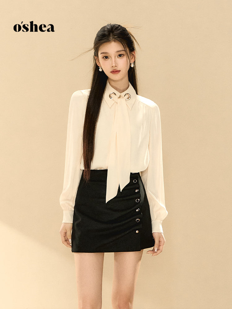 OShea Detachable ribbon textured shirt