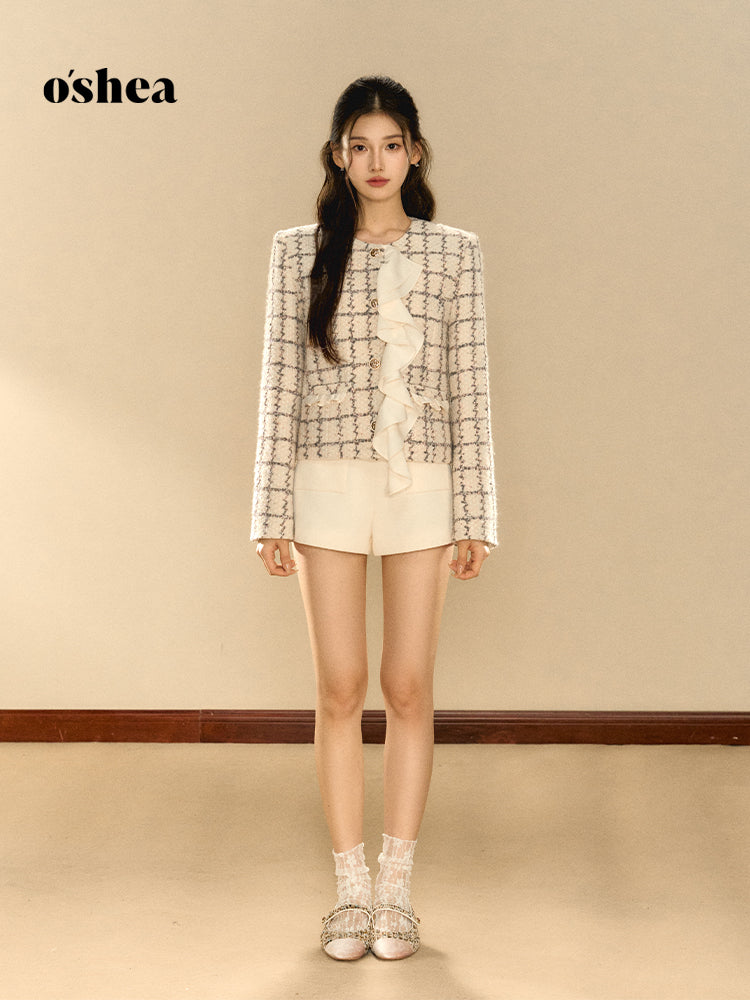 OShea Plaid pleated short jacket