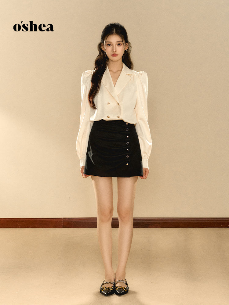 OShea Bubble sleeve textured shirt + skirt set (seperate)