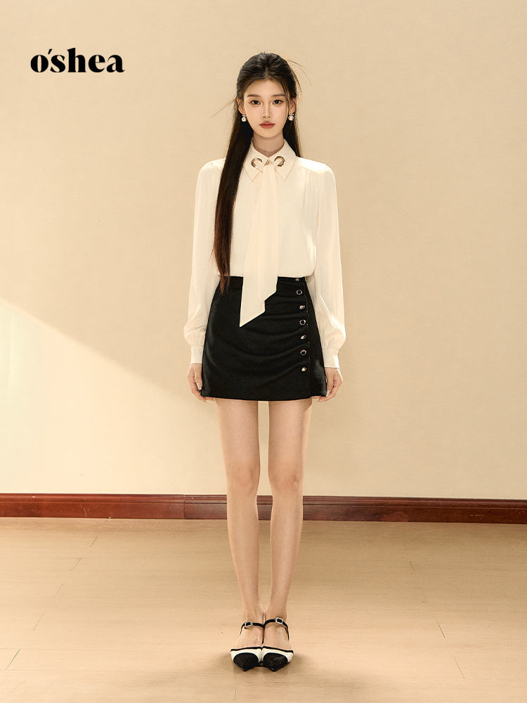 OShea Detachable ribbon textured shirt